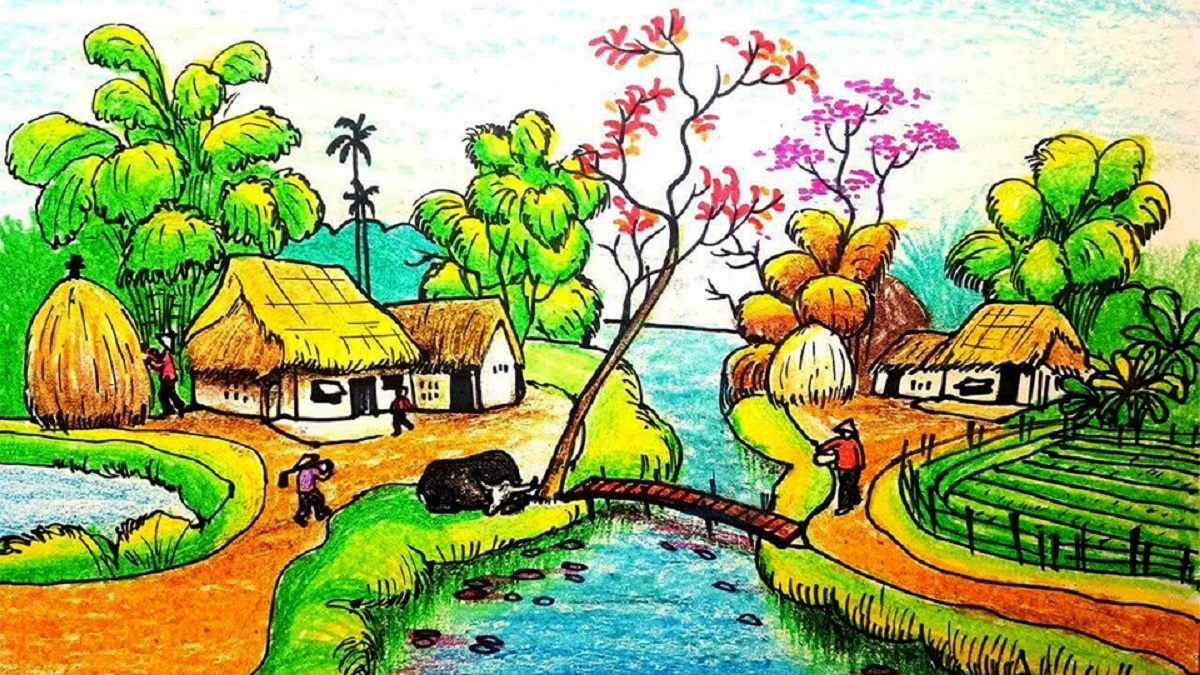 Cách vẽ tranh phong cảnh làng quê đẹp đơn giản nhất